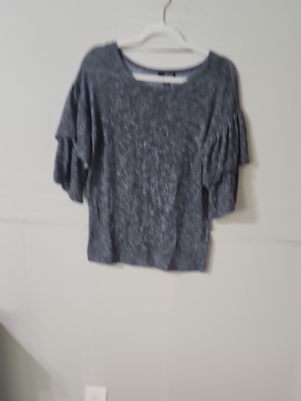a.n.a Black Speckled Ruffle Sleeve Short-Sleeve Top